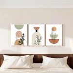 3 pçs moderno boho forma abstrata planta cartaz impressão meados do século estilo boêmio geometria arte botânica pintura decoração da parede imagem