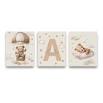3 pçs/set boêmio urso de pelúcia animal personalizado nome do bebê berçário cartaz da lona estrela nuvem aniversário arte da parede impressão para decoração casa