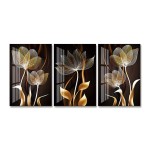3 pçs preto e dourado flor arte da parede pintura em tela para sala de estar decoração moderna abstrata cartazes decoração casa