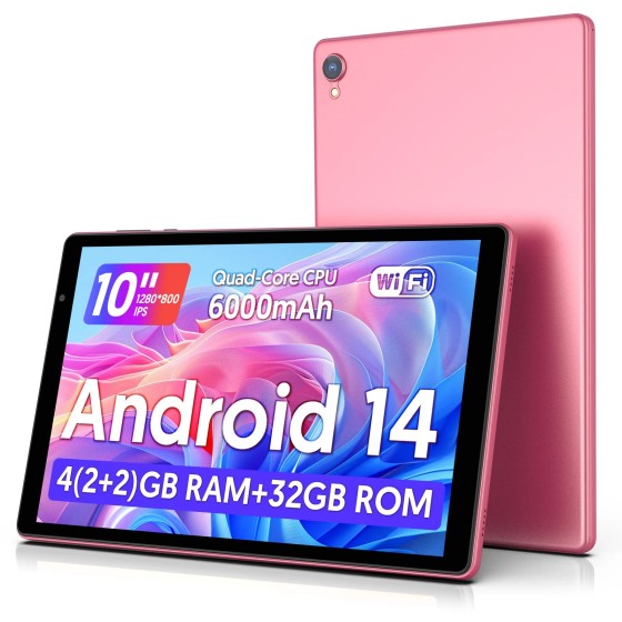 Mais recente tablet Android 14, tablet de 10 polegadas, processador Quad-core, 5G WiFi, 4 GB de ROM + 32 GB de RAM, resolução 1280 * 800, bateria de 6000 mAh