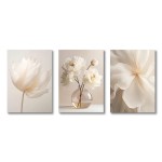 1pc/3 pçs sem moldura nórdico bege peônia flores pintura em tela moderna floral botânico cartazes estética arte da parede decoração para casa