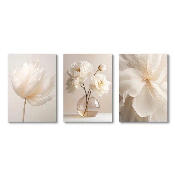 1pc/3 pçs sem moldura nórdico bege peônia flores pintura em tela moderna floral botânico cartazes estética arte da parede decoração para casa