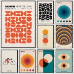 Abstrato laranja bauhaus cartaz geométrico pop art nascer do sol & bicicleta impressões de arte da parede para sala estar moderna dormitório decoração casa
