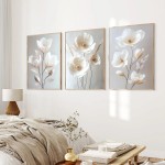 1pc/3 pçs sem moldura nórdico bege peônia flores pintura em tela moderna floral botânico cartazes estética arte da parede decoração para casa