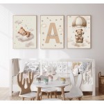 3 pçs/set boêmio urso de pelúcia animal personalizado nome do bebê berçário cartaz da lona estrela nuvem aniversário arte da parede impressão para decoração casa