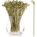 Palhetas de dente para coquetel, espetos de nó de bambu natural, mini palitos de comida, palitos de dente extravagantes para bebidas, frutas, cascata, enfeite
