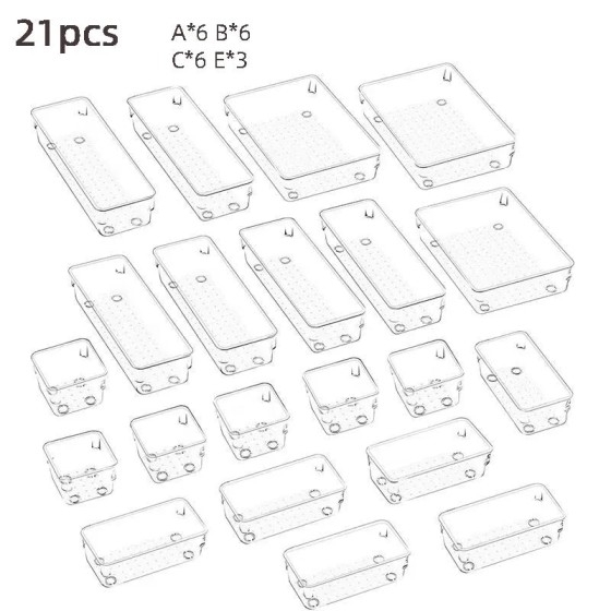 Conjunto de caixa de armazenamento de gaveta visual de 25 peças compartimento transparente multifuncional desktop embutido caixa de armazenamento de artigos diversos de papelaria