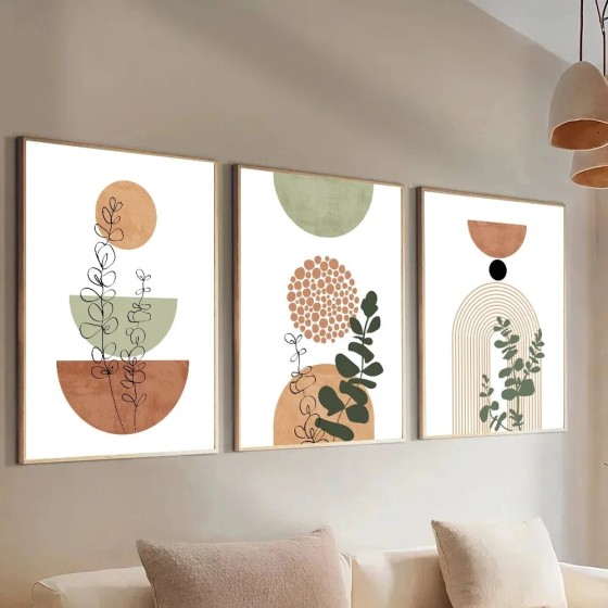 3 pçs moderno boho forma abstrata planta cartaz impressão meados do século estilo boêmio geometria arte botânica pintura decoração da parede imagem