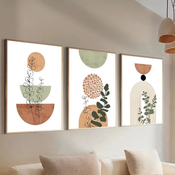 3 pçs moderno boho forma abstrata planta cartaz impressão meados do século estilo boêmio geometria arte botânica pintura decoração da parede imagem