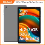 Tablet de 10 polegadas, Android 14, processador quad-core, 4 GB de RAM (2 GB + 2 GB expansível), armazenamento de 32 GB, Wi-Fi, câmeras duplas, 6000 mAh