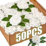 50/5 pçs rosas artificiais flores espuma falso cabeças de rosa com hastes para diy buquês de casamento casa festa mesas decorações suprimentos
