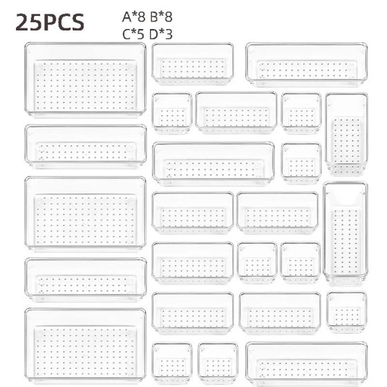 Conjunto de caixa de armazenamento de gaveta visual de 25 peças compartimento transparente multifuncional desktop embutido caixa de armazenamento de artigos diversos de papelaria