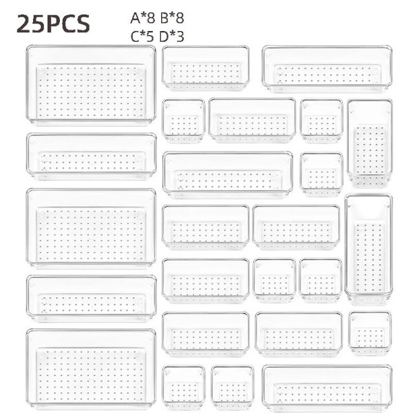 Conjunto de caixa de armazenamento de gaveta visual de 25 peças compartimento transparente multifuncional desktop embutido caixa de armazenamento de artigos diversos de papelaria