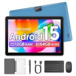 BAKEN Global Edition tablet PC de 10 polegadas, sistema Android 15, processador quad-core, 12 GB + 64 GB, suporta expansão de 1 TB, WiFi, 6000 mAh