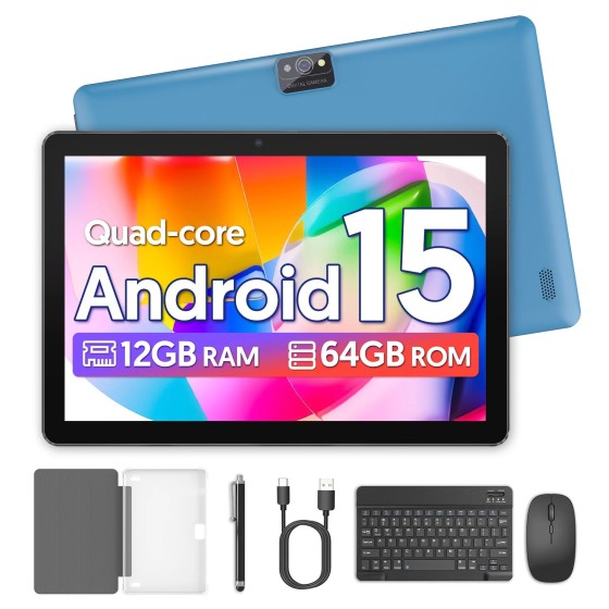 BAKEN Global Edition tablet PC de 10 polegadas, sistema Android 15, processador quad-core, 12 GB + 64 GB, suporta expansão de 1 TB, WiFi, 6000 mAh