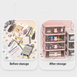 Organizador de gaveta empilhável transparente de 2-5 camadas, caixa de armazenamento pp de vários camadas, desenho animado para produtos de escritório/beleza, sistema de mesa modular